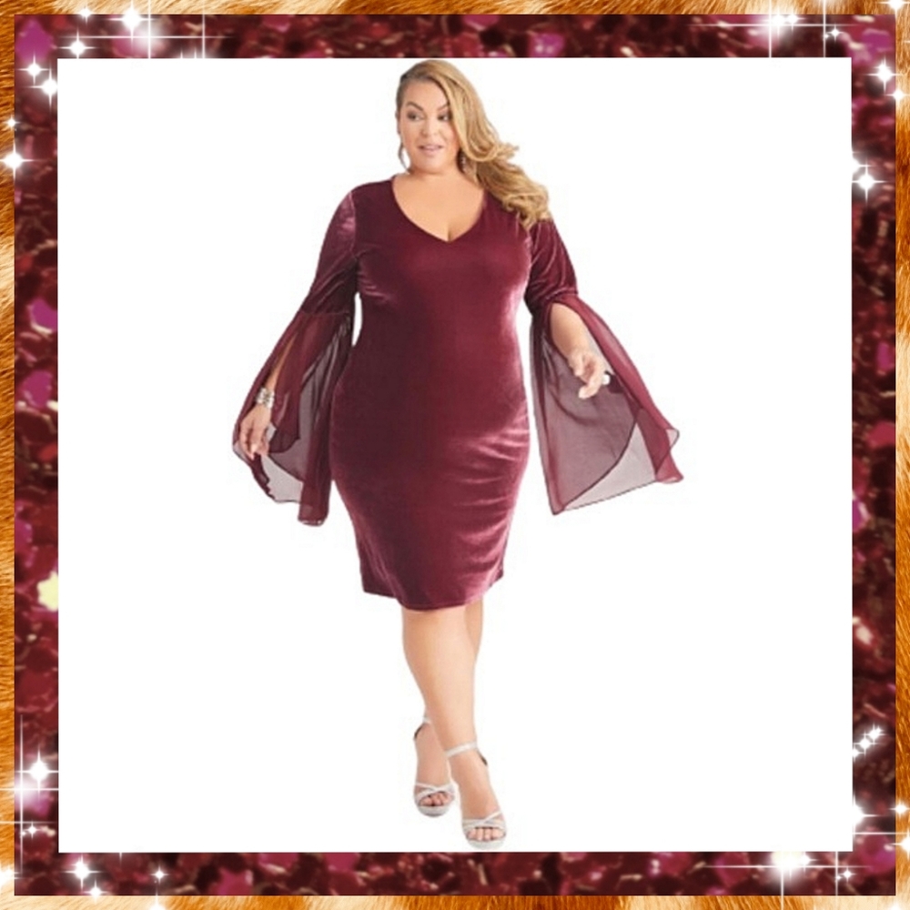 GORGEOUS ☆ DRAMA SLEEVE ☆ BURGUNDY VELVET COCKTAIL DRESS ☆ NWT